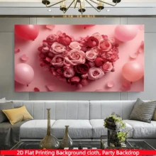 1件 2D 平面情人节派对装饰 - 优雅的粉红色和红色心形壁挂，带气球，耐用的涤纶布背景，适用于拍照亭、周年纪念日、情人节装饰、圣诞节装饰、母亲节、婚礼、生日装饰，多种尺寸可供选择。