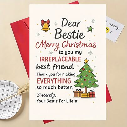1pc Perfect Christmas Gift Christmas Card For Best Friends Meaningful Holiday Greeting Perfect Gift For Bestie To Show Appreciation And Celebrate Friendship During Christmas Season