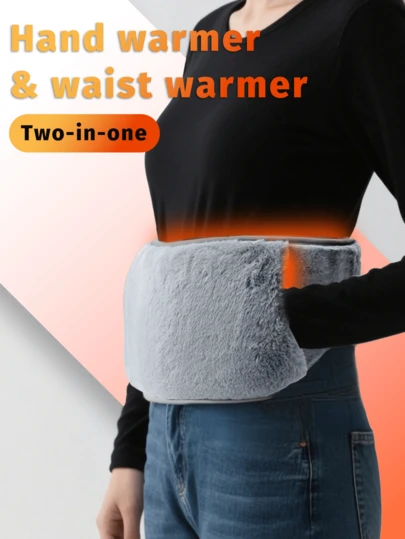 1条经典灰色石墨烯加热腰带，二合一设计，USB供电移动加热垫，3档温度设置，柔软绒面材质，智能恒温腰部和手部暖贴，便携易用，适合办公室和家庭使用，圣诞节/万圣节/生日礼物，送给女朋友/父母/朋友的理想之选。