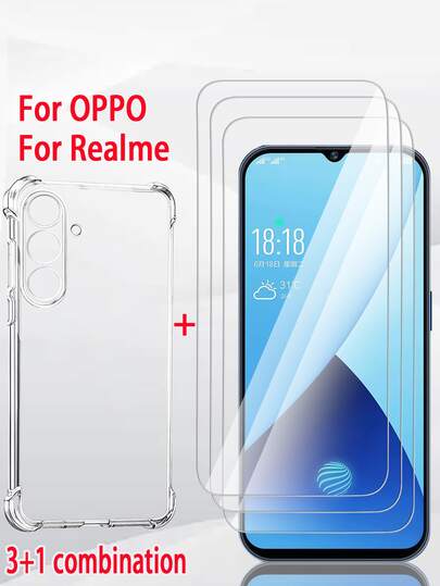 【3片高清钢化玻璃屏幕保护膜 + 1个透明防摔手机壳】兼容OPPO/Realme手机，适用于OPPO A98 5G、OPPO Reno8 Lite、OPPO Reno 12FS 5G、OPPO Reno 12F 5G、Realme 12X 5G、Realme C75 4G。钢化玻璃技术有效保护屏幕免受刮擦和跌落损伤，防水防油。手机壳四角采用气垫设计，提供防摔保护。适合作为节日/生日礼物送给男友/女友/男孩/女孩。屏幕保护必备品，适用于日常、办公、居家使用。防水防震防摔防刮花。