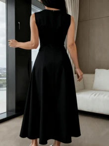 Women's Elegant Solid Color Sleeveless Summer Dress S M L - 黑色 - 查看 3