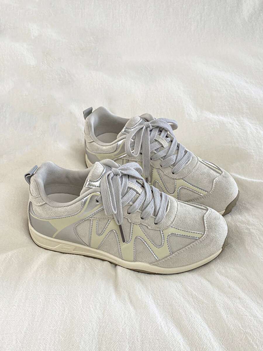 Women's Casual Sports Shoes, Silver Gray Shoes, New Breathable Versatile Sneakers, Lace-Up Flat White Shoes, Women's Sports Shoes, Women's Shoes, Silver Gray - Bạc Xám - Xem 1