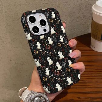 可爱幽灵，万圣节主题，简约可爱，双层保护手机壳，适用于 17、17 Pro Max、17 Pro、17 Air、16、16 e、16 Pro Max、15、15 Plus、15 Pro Max、15 Pro、14、14 Pro、14 Pro Max、14 Plus、13、13 Pro Max、13 Pro、11、12、12 Pro、12 Pro Max XS、8 Plus、7 等机型。亮面