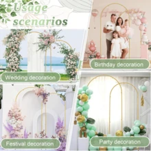 3Pack 7.2FT 6.6FT 6FT Metal Arch Backdrop Stand  Arch Covers For Party Decoration, Golden Wedding Arch Backdrop Stand And White Spandex Arch Backdrop Cover Set For Wedding Ceremony, Birthday Parties, Christmas, Halloween, New Year Decoration - 彩色 - 查看 9