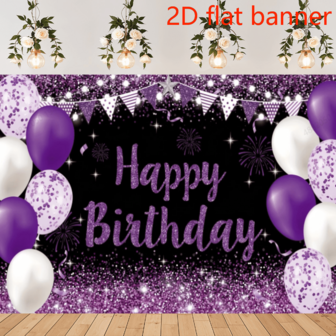 2D Flat Banner Vibrant Purple Happy Birthday Banner Durable Polyester Party Decoration For All Seasons