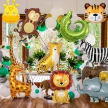 9pcs Animal Shaped Foil Balloons, Extra Large Lion Tiger Elephant Balloons, Forest Animal Giraffe Helium Balloons, Jungle Crocodile Zebra Monkey Giant Balloons, Children's Forest Animal Balloons - Multicolor - View 2