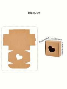 10个心形牛皮纸礼品盒，镂空设计 - 可折叠心形饼干和肥皂包装盒 - 适用于DIY工艺品和小件珠宝包装，牛皮纸盒，心形，礼品包装 - 卡其色 - 查看 3