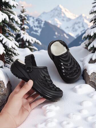 Moderna Finstrukturerade Barnens Enfärgade Enkla Hål Bomullstofflor Platt Botten Bekväma Vardagsfritid Hem Utomhus Varma Bomullsskor Höst Och Vinter