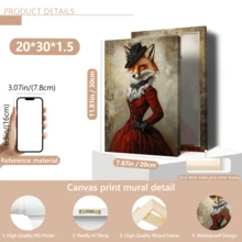 1pc Vintage Wall Art Poster, Elegant Fox Canvas Wall Art, Retro Style Gentleman Fox Poster, Animal Decor, Artistic Wall Hanging, Gothic Art, Dark Academia, Lady Fox Portrait, Framed Or Unframed, Room Decor, Home Decor, College Dorm Apartment Decor, Gifts For Wall Decoration In Hotel, Home, Living Room, Bedroom, Bathroom And Office - Multicolor - View 20