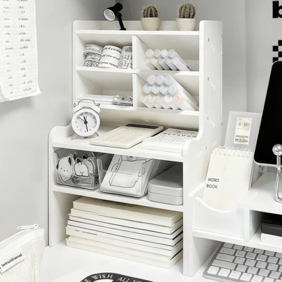 Lislark 1 Piece Double Layer Heightened Desktop Storage Rack, Suitable For Storing Cosmetics, Books, And Stationery In Classrooms, Offices, Bedrooms, Etc. It's A Great Christmas Gift