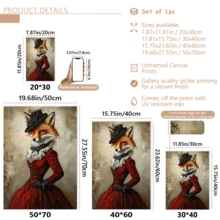 1pc Vintage Wall Art Poster, Elegant Fox Canvas Wall Art, Retro Style Gentleman Fox Poster, Animal Decor, Artistic Wall Hanging, Gothic Art, Dark Academia, Lady Fox Portrait, Framed Or Unframed, Room Decor, Home Decor, College Dorm Apartment Decor, Gifts For Wall Decoration In Hotel, Home, Living Room, Bedroom, Bathroom And Office - Multicolor - View 8