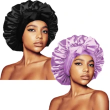 1件装缎面睡帽 - 弹性抽绳，可调节尺寸 - 特大号，确保夜间头发安全 - 非常适合长卷发或编发的女士 - 时尚舒适的高级浴室配件