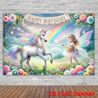 1 älvprinsessa födelsedagsfestdekorationsbanderoll, enhörningsfotobakgrund, heminredning, festdekoration, födelsedagsbanderolldekoration, fotobåsrekvisita, födelsedagstårtebordstillbehör