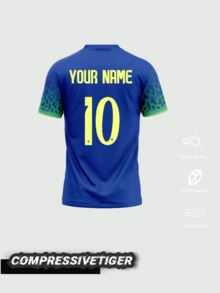 Top de Futebol de Manga Curta Personalizada da Copa do Mundo do Brasil - Top de Futebol Personalizada para Homens, Adequada para Esportes e Uso Casual, Top Atlético Respirável para Futebol, Basquete, Corrida, Torcedor de Esportes no Verão, Para Família - Azul - Visão 3