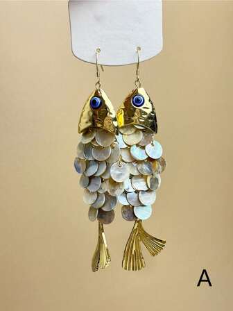 2 件 3D 可移动鱼耳环，镀金鱼形耳环，铰接式鱼形珠宝，独特的双鱼座耳环，送给她的海洋爱好者礼物