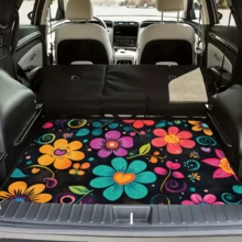 1pc Vibrant Floral Trunk Mat - Anti-Slip, Non-Slip Rubber Foot Pad For Car Interior, Available In Black With Colorful Petal Design, Ideal For Storage And Decor, Trunk Storage Solution|Decorative Trunk Mat|Durable Trunk Mat, Trunk Organizer - 1PC - View 1