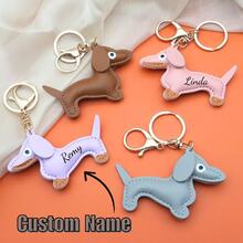 1pc Personalized Dachshund Keychain, Customized Name Bag Charm, Customized Leather Keyring & Bag Accessory, Handbag Pendant, Gift For Dog Lovers, Thanksgiving, Christmas, Birthday, Home Decor, Back To School, Anniversary, Bride, Father, Mother, Boy, Girl - Multicolor - View 4