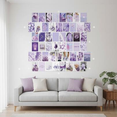 50张复古唯美浅紫色梦幻装饰海报，4x6英寸纸质艺术品，墙面拼贴明信片，工艺美术套装，白色盒装