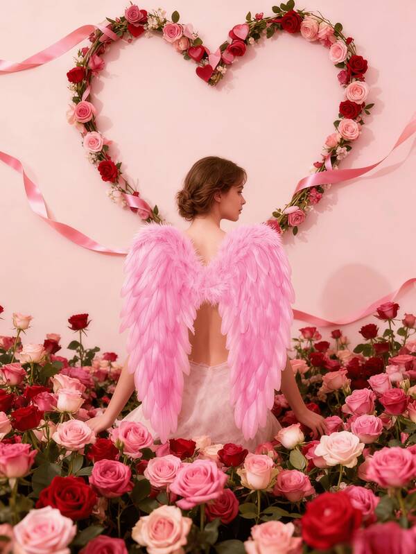 1pc Romantic Dreamy Angel Wings Costume Accessory, Available In Multiple Sizes And Colors, Sexy Backless Design, Suitable For Holiday Stage Performances And Party Costumes, Christmas Party Supplies, Handmade Wings Costume Prop, Artificial Wings Accessory, Valentine's Day Date Outfit Prop, Valentine's Day Romantic Theme Costume Prop.