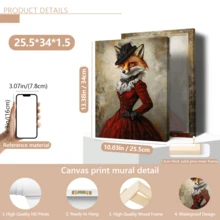 1pc Vintage Wall Art Poster, Elegant Fox Canvas Wall Art, Retro Style Gentleman Fox Poster, Animal Decor, Artistic Wall Hanging, Gothic Art, Dark Academia, Lady Fox Portrait, Framed Or Unframed, Room Decor, Home Decor, College Dorm Apartment Decor, Gifts For Wall Decoration In Hotel, Home, Living Room, Bedroom, Bathroom And Office - Multicolor - View 12