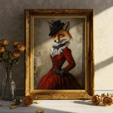 1pc Vintage Wall Art Poster, Elegant Fox Canvas Wall Art, Retro Style Gentleman Fox Poster, Animal Decor, Artistic Wall Hanging, Gothic Art, Dark Academia, Lady Fox Portrait, Framed Or Unframed, Room Decor, Home Decor, College Dorm Apartment Decor, Gifts For Wall Decoration In Hotel, Home, Living Room, Bedroom, Bathroom And Office - Multicolor - View 5