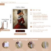 1pc Vintage Wall Art Poster, Elegant Fox Canvas Wall Art, Retro Style Gentleman Fox Poster, Animal Decor, Artistic Wall Hanging, Gothic Art, Dark Academia, Lady Fox Portrait, Framed Or Unframed, Room Decor, Home Decor, College Dorm Apartment Decor, Gifts For Wall Decoration In Hotel, Home, Living Room, Bedroom, Bathroom And Office - Multicolor - View 19