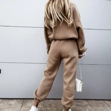 2 Stücke /Set Damen lässig einfarbiger Hoodie und Jogginghose, Herbst/Winter - Kaffeebraun - Übersicht 6