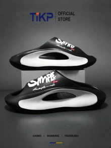 TIKP Dép xỏ ngón hở mũi mềm mại đế dày EVA cho nam, dép xăng đan thời trang thường ngày ngoài trời, dép xỏ ngón đi biển - Đen và trắng SMPLE - Xem 2