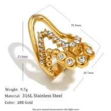 VKHK 1枚18K镀金不锈钢闪亮锆石装饰多层波浪戒指，适合女性日常及派对佩戴，礼品 - 創意戒指 - 查看 6