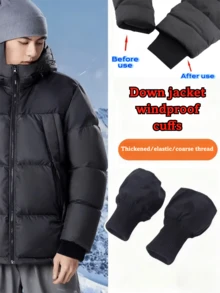 2pcs Windproof Down Jacket With Ribbed Cuffs, Warm, Thick, Seamless, Ankle Length Adjustable Hem For Autumn/Winter