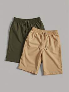 Debex Kit 2 Bermuda Sweatpants Gym Workout Shorts Men's Plus Size - Military Green/Beige - View 1