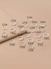 20件/套 女士合金心形箭叶银色日期戒指套装，时尚轻巧，适合女士日常佩戴和特殊场合。 - 彩色 - 查看 4