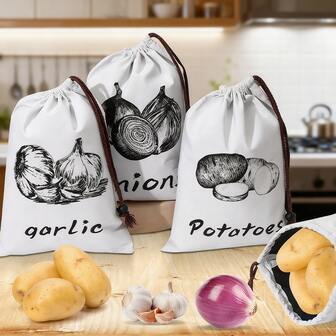 3个装素描风格土豆保鲜袋 - 蔬菜保鲜袋 - 蘑菇保鲜袋 - 土豆/洋葱/大蒜保鲜袋套装 - 告别凌乱厨房 - 收纳有序 - 延缓发芽