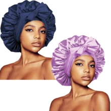 1件装缎面睡帽 - 弹性抽绳，可调节尺寸 - 特大号，确保夜间头发安全 - 非常适合长卷发或编发的女士 - 时尚舒适的高级浴室配件