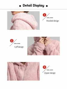 Veste d'hiver polaire chaude à capuche pour femme, unie et décontractée, manches longues et épaules tombantes. Parfaite pour la maison et les loisirs, polyvalente et facile à porter. - Bleu azur - Voir 7