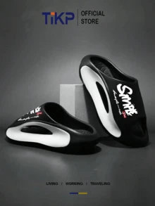 TIKP Dép xỏ ngón hở mũi mềm mại đế dày EVA cho nam, dép xăng đan thời trang thường ngày ngoài trời, dép xỏ ngón đi biển - Đen và trắng SMPLE - Xem 4