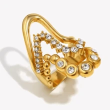 VKHK 1枚18K镀金不锈钢闪亮锆石装饰多层波浪戒指，适合女性日常及派对佩戴，礼品 - 創意戒指 - 查看 8