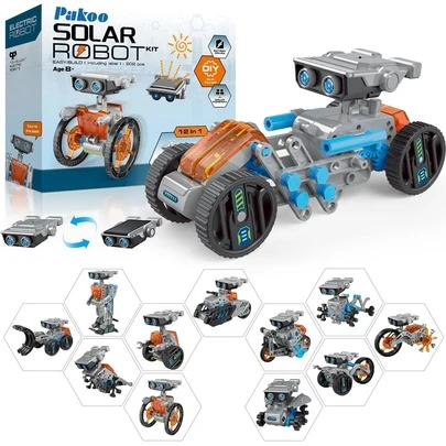 12-In-1 Solar Robot Kit For Kids 8-12, STEM Educational Building Toys With Solar Panel & Battery Power, DIY Science Experiment, Easter Birthday Gifts For Boys Girls 8 9 10 11 12 Years Old(Grey)