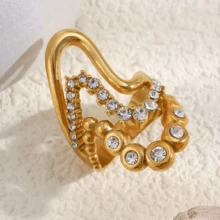 VKHK 1枚18K镀金不锈钢闪亮锆石装饰多层波浪戒指，适合女性日常及派对佩戴，礼品 - 創意戒指 - 查看 3