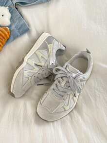 Women's Casual Sports Shoes, Silver Gray Shoes, New Breathable Versatile Sneakers, Lace-Up Flat White Shoes, Women's Sports Shoes, Women's Shoes, Silver Gray - Bạc Xám - Xem 3