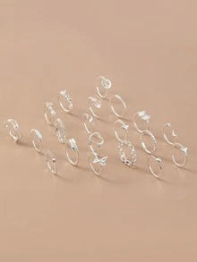 20件/套 女士合金心形箭叶银色日期戒指套装，时尚轻巧，适合女士日常佩戴和特殊场合。 - 彩色 - 查看 2