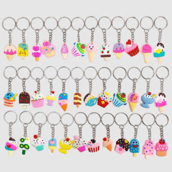 16/20/22/23/36pcs Medical, Cartoon, Ice Cream, Unicorn Shaped Keychain Key Ring, Suitable For Back To School, Party, Holiday, Small Gift, Bag & Car Decor