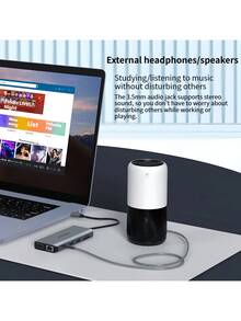 PHILIPS SWR1688B 11-In-1 Type-C Dock, HDMI, VGA Dual-Screen Display, USB 3.0 Data Interface, PD Charging, Gigabit Ethernet Port, Compatible With Various Laptops, Space Gray - Space Gray - View 3