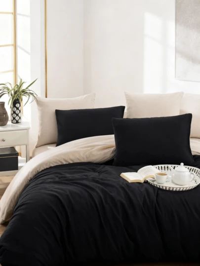 Made In Turkey 4-Piece Double Duvet Cover Set – 1pc 160x200 Cm Fitted Sheet, 1pc 200x220 Cm Reversible Duvet Cover, 2pcs 50x70 Cm Pillowcases – Soft, Washable, Affordable