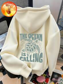 1 Stück lässiges bedrucktes Kapuzensweatshirt, geeignet für Mädchen und Kinder, auch für Studenten im Herbst/Winter. Langarm-Design mit dickem Fleece, lustiger Strand-Schildkröten-Urlaubsstil Hoodie, zeitlos, geeignet für den täglichen Gebrauch!