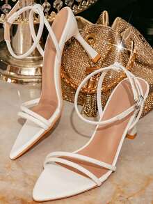 女士夏季白色尖头高跟凉鞋,可调节踝带高跟鞋,优雅波西米亚风格,适合度假、派对、婚礼、正式场合。舒适稳固的防滑橡胶鞋底,透气内衬,缓冲鞋垫,可搭配裤装和连衣裙。 - 白色 - 查看 7
