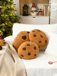 1个巧克力曲奇造型抱枕，可爱毛绒风格柔软圆形装饰靠垫，逼真的巧克力碎屑细节 - 趣味美食主题抱枕，适用于客厅、沙发、卧室装饰 - 餅乾 - 查看 4