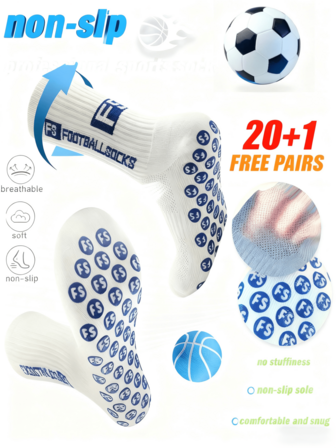 21 Pairs Bright White Sports Socks - 20+1 Gift | Anti-Slip Towel Bottom For Running Football Training