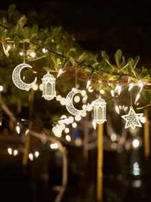 Decoración colgante para Ramadán, decoración de madera hueca para el hogar en Eid, decoración colgante DIY, adorno colgante de madera en forma de linterna, estrella hexagonal y luna - Multicolor - Ver 8