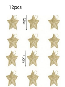 6个金色闪光星星装饰品，迷你悬挂式塑料金色圣诞装饰品，适用于节日派对、婚礼、家居装饰、圣诞节